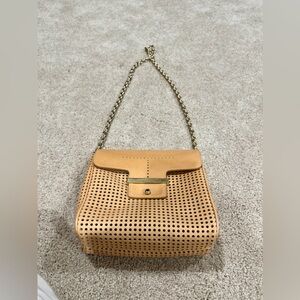 NWT. Ann Taylor Perforated Tan Leather Bag